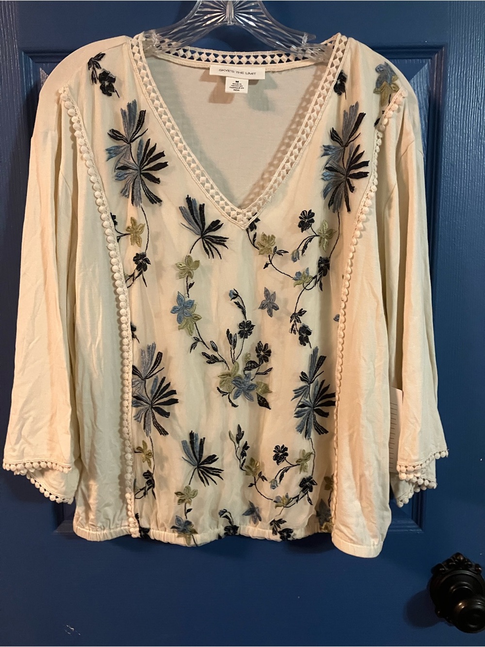 Skye's the Limit Cream V-Neck Embroidered Floral Blouse